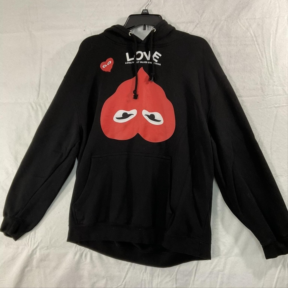 L.O.V.E Hoodie Mens XL Black Fleece Pullover Sweatshirt Heart Graphic Camo Back